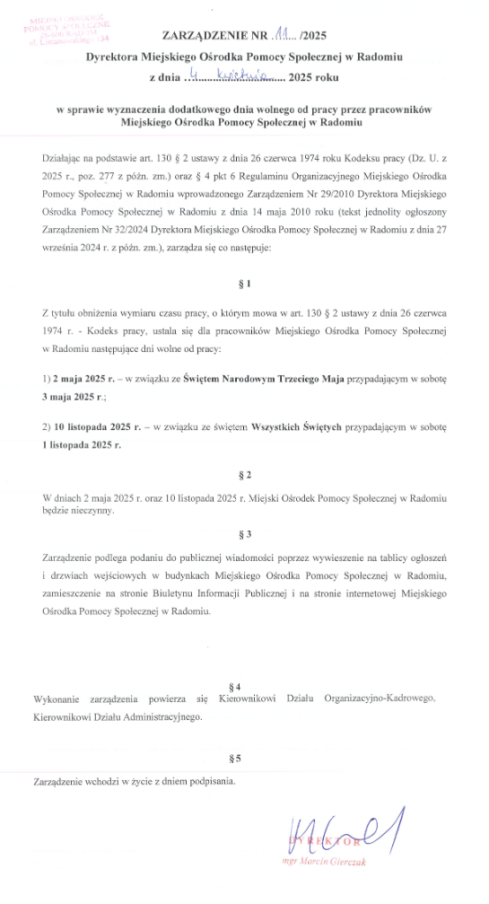 zarządzenie dyrektora
